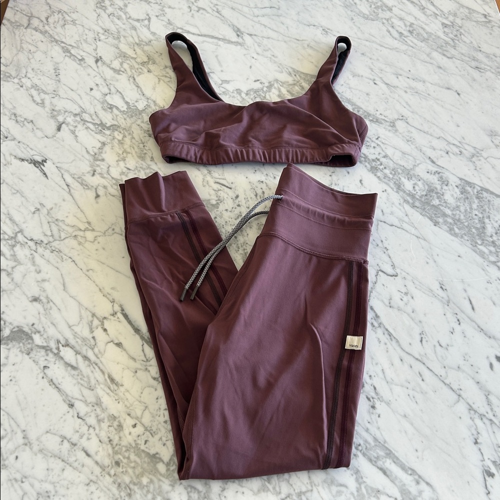 Vuori Women's Leggings and Sports Bra in Deep Plum